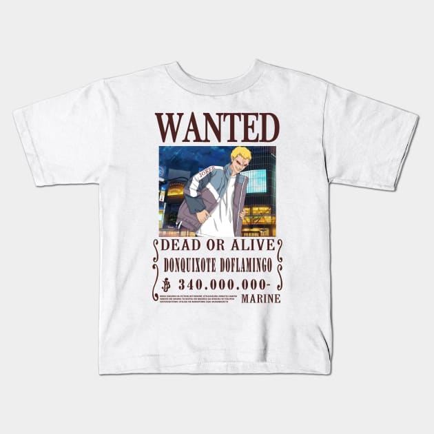 Doflamingo One Piece Wanted Kids T-Shirt by Teedream